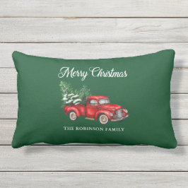 メリークリスマスウォーターカラーヴィンテージレッドトラックポーチ アウトドアクッション