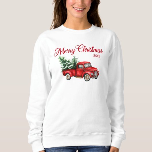 メリークリスマスウォーターカラーヴィンテージレッドトラック年 スウェットシャツ (正面)