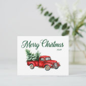 メリークリスマスウォーターカラーヴィンテージレッドトラック年 ポストカード (スタンド正面)