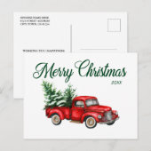 メリークリスマスウォーターカラーヴィンテージレッドトラック年 ポストカード (正面/裏面)