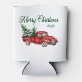 メリークリスマスウォーターカラーヴィンテージレッドトラック年 缶クーラー (正面)