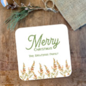 メリークリスマスウォーターカラー植物性名前をカスタムする スクエアシール