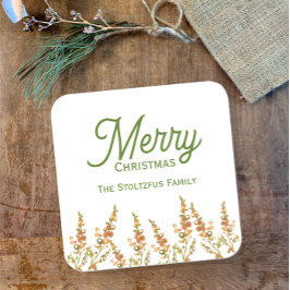 メリークリスマスウォーターカラー植物性名前をカスタムする スクエアシール