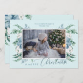 メリークリスマスウォーターカラー植物系ホリデーフォト シーズンカード (正面/裏面)