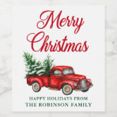 メリークリスマスウォータークラシックカラー赤トラック ワインラベル (シングルラベル)