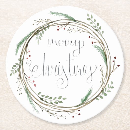 メリークリスマスウォーターリース ラウンドペーパーコースター (正面)