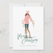 メリークリスマスウォーター包まれたカラーの女の子 シーズンカード (正面)