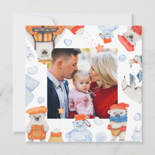 メリークリスマスウォーター色かわいいホッキョクグマの写真 (正面)