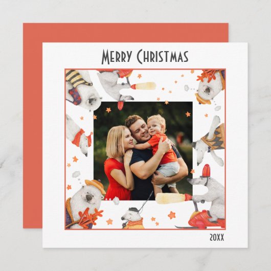 メリークリスマスウォーター色かわいいホッキョクグマの写真 (正面/裏面)