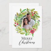 メリークリスマスウォーター色の緑のカップルの写真 シーズンカード (正面/裏面)