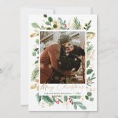 メリークリスマスウォーター色の緑の金ゴールド赤いヒイラギ (正面)