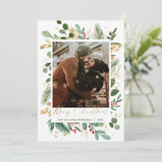 メリークリスマスウォーター色の緑の金ゴールド赤いヒイラギ (スタンド正面)