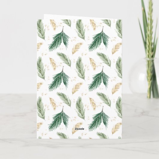 メリークリスマスウォーター色の緑の金ゴールド赤いヒイラギ ノートカード (裏面)