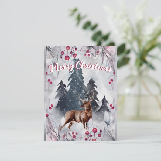 メリークリスマスウォーター色の鹿林の雪のシーン シーズンカード (スタンド正面)