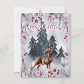 メリークリスマスウォーター色の鹿林の雪のシーン シーズンカード (正面)