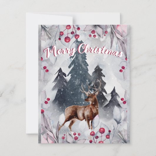 メリークリスマスウォーター色の鹿林の雪のシーン シーズンカード (正面)