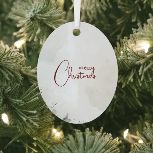 メリークリスマスウォーター色ウィンターベリー非写真 メタルオーナメント (インサイチュ)