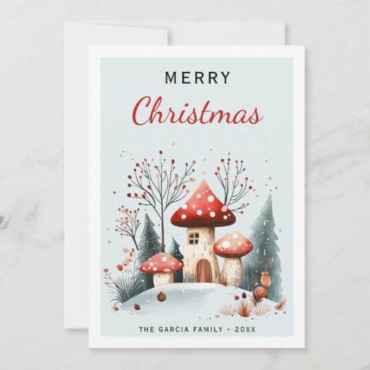 メリークリスマスウォーター色ウッドランド写真 シーズンカード (正面)