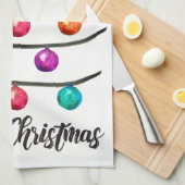 メリークリスマスウォーター色オーナメント キッチンタオル (四つ折り)