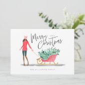 メリークリスマスウォーター色クリスマスガールそり シーズンカード (スタンド正面)