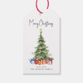 メリークリスマスウォーター色クリスマスツリーカード ギフトタグ (正面)