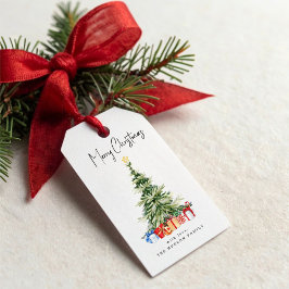 メリークリスマスウォーター色クリスマスツリーカード ギフトタグ