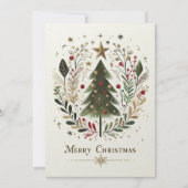 メリークリスマスウォーター色クリスマスツリーファミリー シーズンカード (正面)