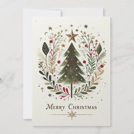 メリークリスマスウォーター色クリスマスツリーファミリー シーズンカード (正面)
