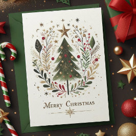 メリークリスマスウォーター色クリスマスツリーファミリー シーズンカード