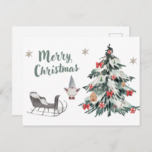 メリークリスマスウォーター色クリスマスツリー、格言 シーズンポストカード (正面/裏面)