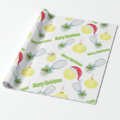 メリークリスマスウォーター色テニスラケットとボール ラッピングペーパー (アンロールド)