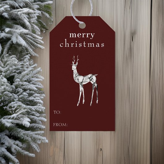 メリークリスマスウォーター色トナカイシンプルモダン ギフトタグ