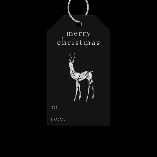 メリークリスマスウォーター色トナカイモダンブラック ギフトタグ