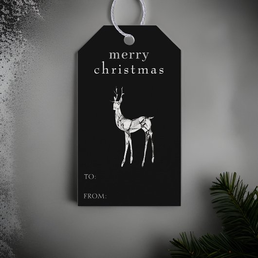 メリークリスマスウォーター色トナカイモダンブラック ギフトタグ