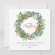 メリークリスマスウォーター色フローラホリデーカード