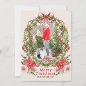 メリークリスマスウォーター色フローラボウファミリーフォト シーズンカード (正面)