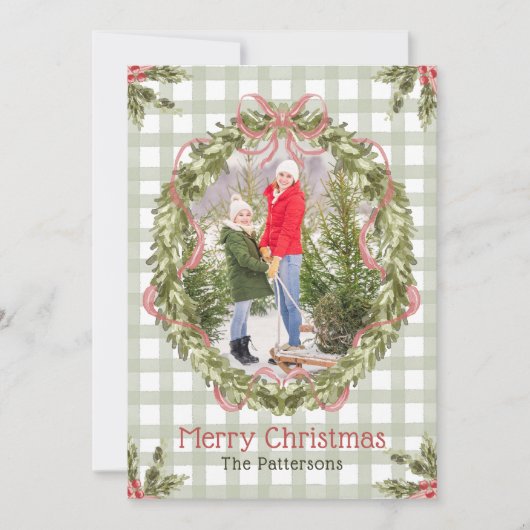 メリークリスマスウォーター色フローラボウファミリーフォト シーズンカード (正面)