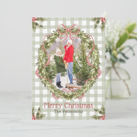 メリークリスマスウォーター色フローラボウファミリーフォト シーズンカード (スタンド正面)