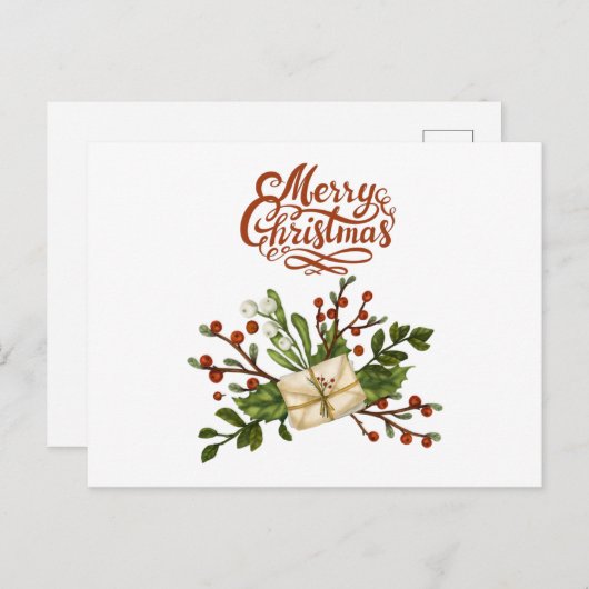 メリークリスマスウォーター色ホリーベリーと手紙 ポストカード (正面/裏面)