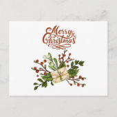 メリークリスマスウォーター色ホリーベリーと手紙 ポストカード (正面)