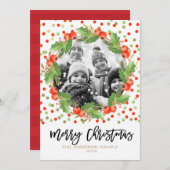 メリークリスマスウォーター色リースホリデーフォト シーズンカード (正面/裏面)