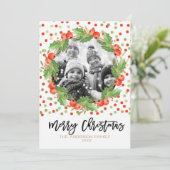 メリークリスマスウォーター色リースホリデーフォト シーズンカード (スタンド正面)