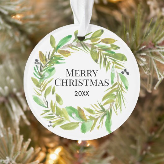 メリークリスマスウォーター色リース家族の写真 オーナメント (ツリー)