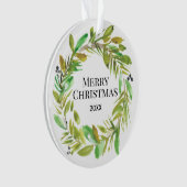 メリークリスマスウォーター色リース家族の写真 オーナメント (正面)