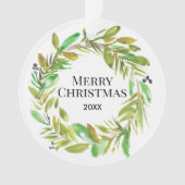 メリークリスマスウォーター色リース家族の写真 オーナメント (正面)