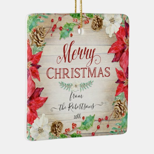 メリークリスマスウォーター色リース家族の写真 セラミックオーナメント (右)