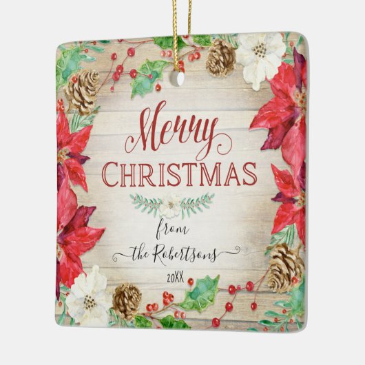 メリークリスマスウォーター色リース家族の写真 セラミックオーナメント (左)