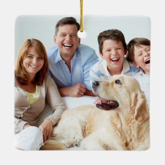 メリークリスマスウォーター色リース家族の写真 セラミックオーナメント (裏面)