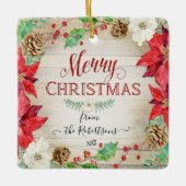 メリークリスマスウォーター色リース家族の写真 セラミックオーナメント (正面)