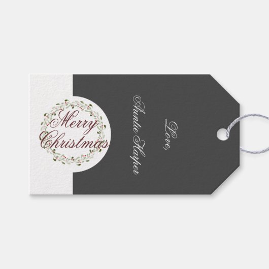 メリークリスマスウォーター色リース木炭ブラック ギフトタグ (正面(横))